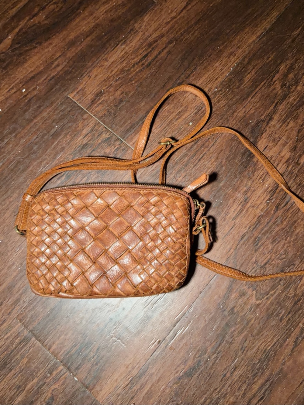 Woven Leather Crossbody Bag in Tan